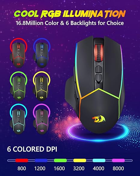 Redragon Wireless Gaming Mouse, Tri-Mode 2.4G/USB-C/Bluetooth