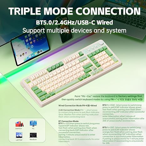 AULA S99 Gaming Keyboard, Wireless Computer Keyboards, Tri-Mode Bluetooth/2.4GHz/USB